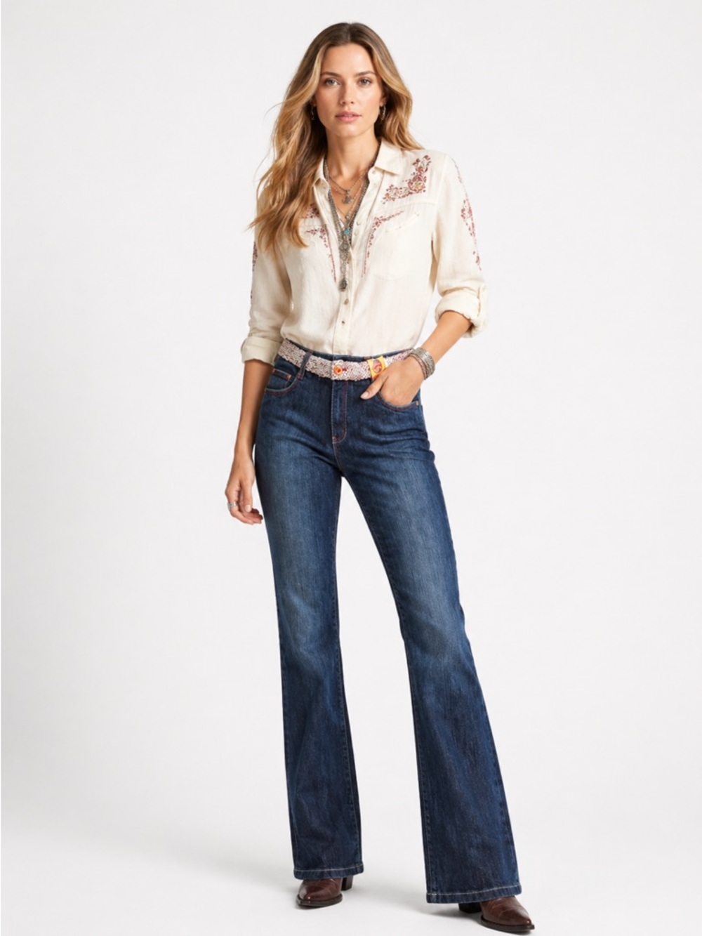 Johnny Girl Dark Wash Bootcut Denim Jeans Tweed Trim Y2K Boho Western Size 14/15